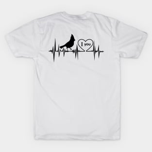 Red Cardinal bird heartbeat love you T-Shirt